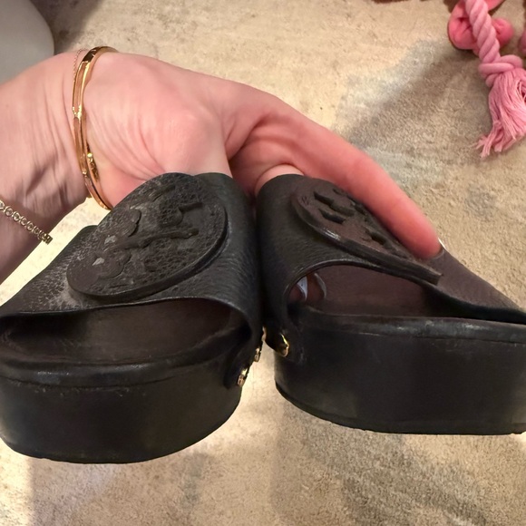 Tory Burch Black Leather Patti Wedge Sandals - Picture 4 of 7